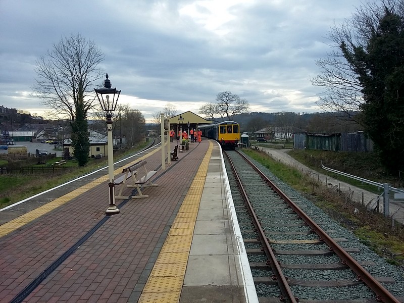 Class 109 and Class 104 with a gauging train at Corwen Central Station on 04/04/23