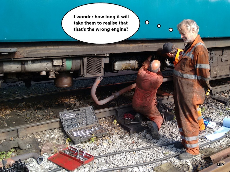Class 104: Removing the cylinder head from the 50454 no. 1 engine (cartoon)