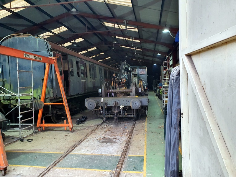 Diesel Locomotive Pilkington and Lowmac wagon inside the shed at Pentrefelin