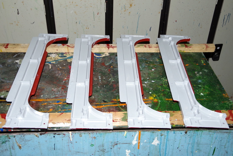 Class 127: Freshly-painted backs of the door pull boards