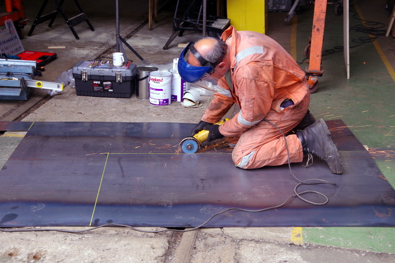 Class 127: Cutting some replacement body skin from a sheet of steel