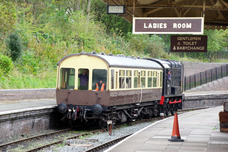 The observation coach being shunt-released by class 08 shunter 13265 at Llangollen on 07/10/23