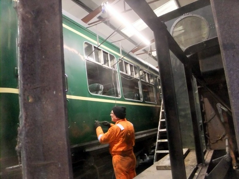 Wickham class 109 receiving bodywork repairs at Pentrefelin