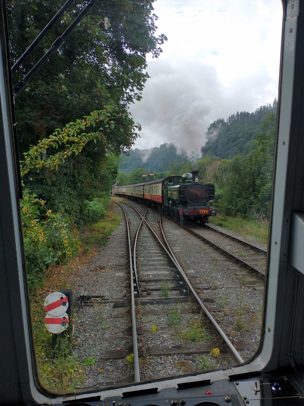 Driver's eye view of Pannier Tank 7754 leaving Llangollen with the 10.00 to Corwen on 30/08/25